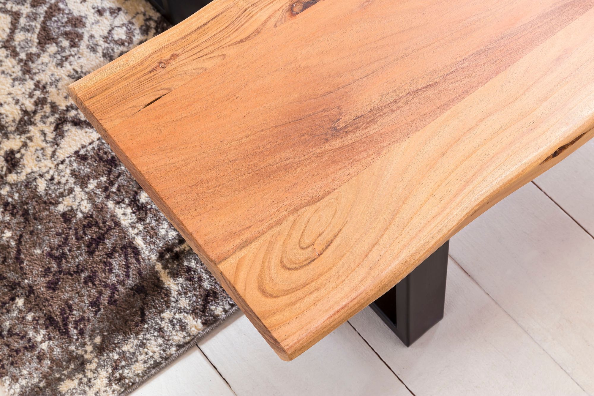 FineBuy Esszimmerbank Massiv Holzbank Baumkante Essbank Holz 180 cm Küchenbank