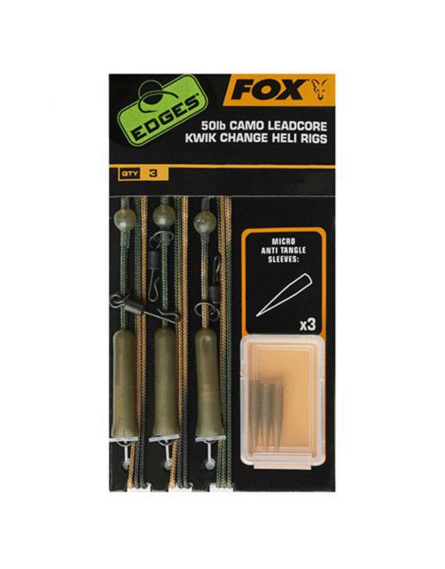 Fox Edges Ready Tied Camo Leadcore Heli Rig Leaders - Leaders - 3x75 cm 50 lb