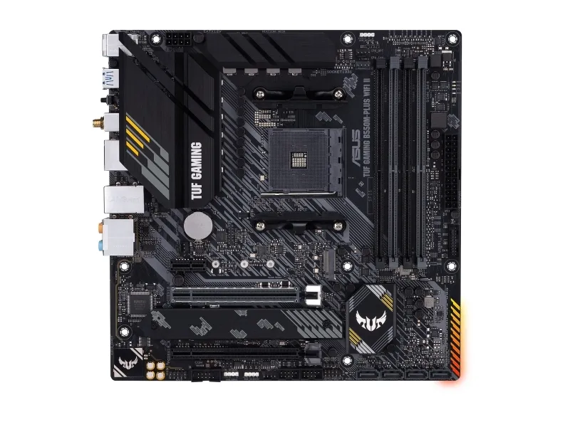 ASUS TUF GAMING B550M-PLUS WIFI II - Bundkort - micro ATX - Socket AM4 - AMD B550 Chipset - USB-C Gen2, USB 3.2 Gen 1, USB 3.2 Gen 2 - 2.5 Gigabit LAN, Wi-Fi 6, Bluetooth - onboard grafik (CPU påkrævet) - HD Audio (8-kanaler)