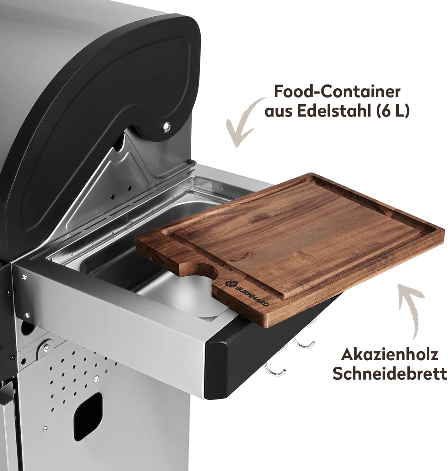 BURNHARD® Gasgrill 2-Brenner 900°C Infrarot-Keramikbrenner, Gusseisen-Grillrost, Edelstahl Grillwagen, klappbare Seitentische, Grillabdeckung – FRED Jr. Deluxe