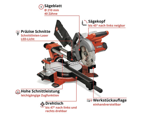 Einhell TE-SM 36/210 Li accu-verstekzaag - Kaal gereedschap zonder accu en lader