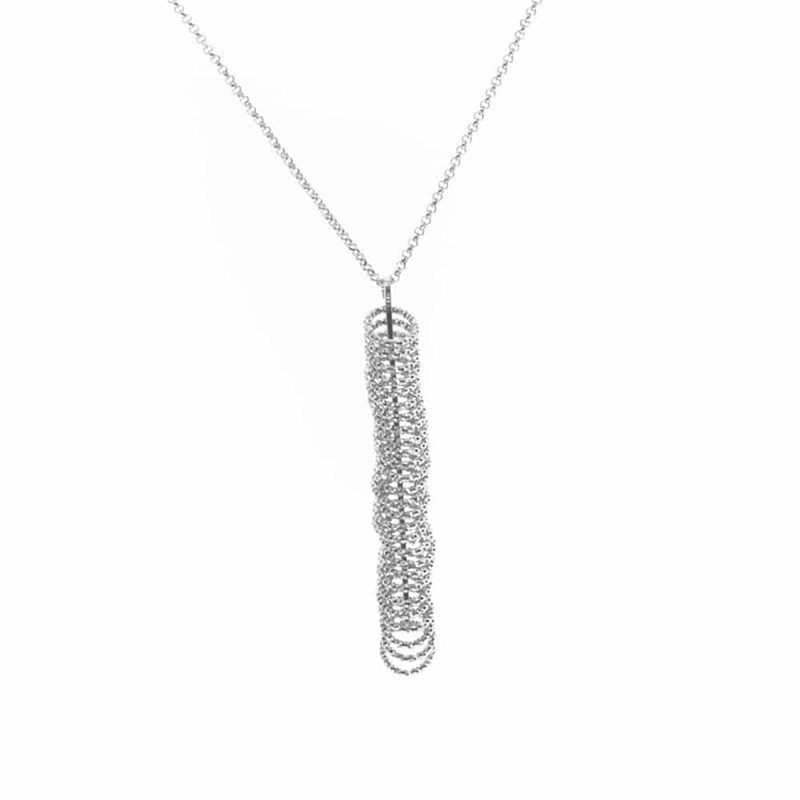Collier Femme Argent Rhodié Anneaux Diamanté