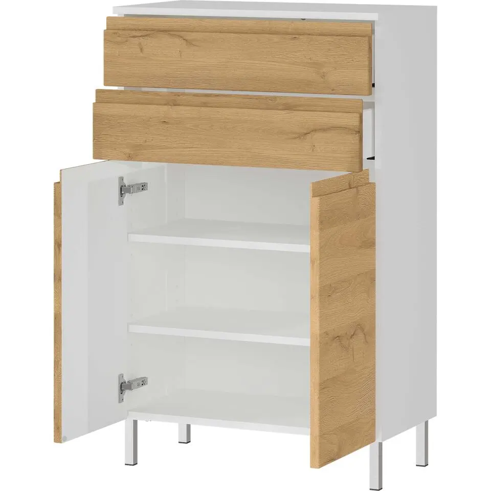 Badkamerkast Torres 60cm met 2 deuren & 2 lades - eikdecor/wit