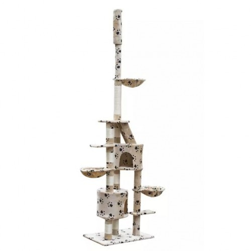 Arranhador XL para gatos, bege, com estampa de pata.