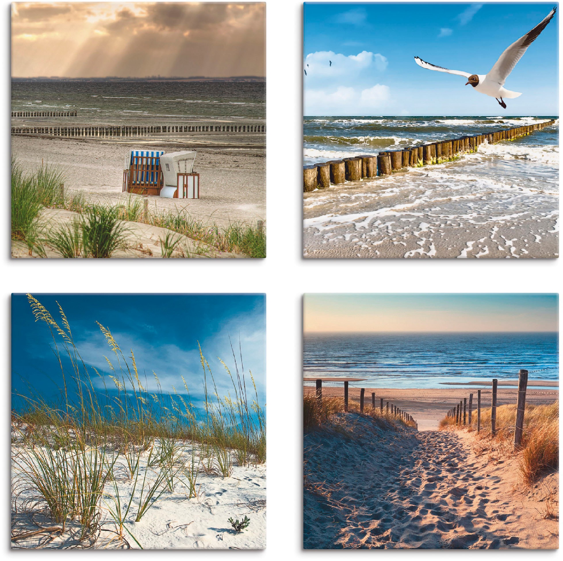 Artland Leinwandbild »Einsamer Strand Ostsee Sanddüne Gräser« Strand 4 Stk. tlg. 4er Set, verschiedene Grössen