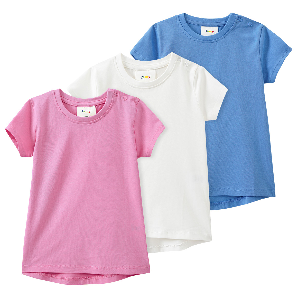 Famy 3 Baby T-Shirts im Basic-Look blau / weiss / rosa