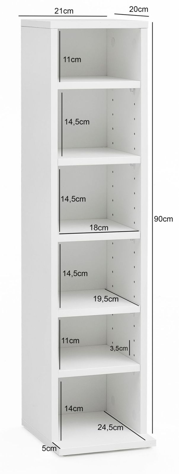 CD-Regal - weiß - offene Fächer - 20x90 cm