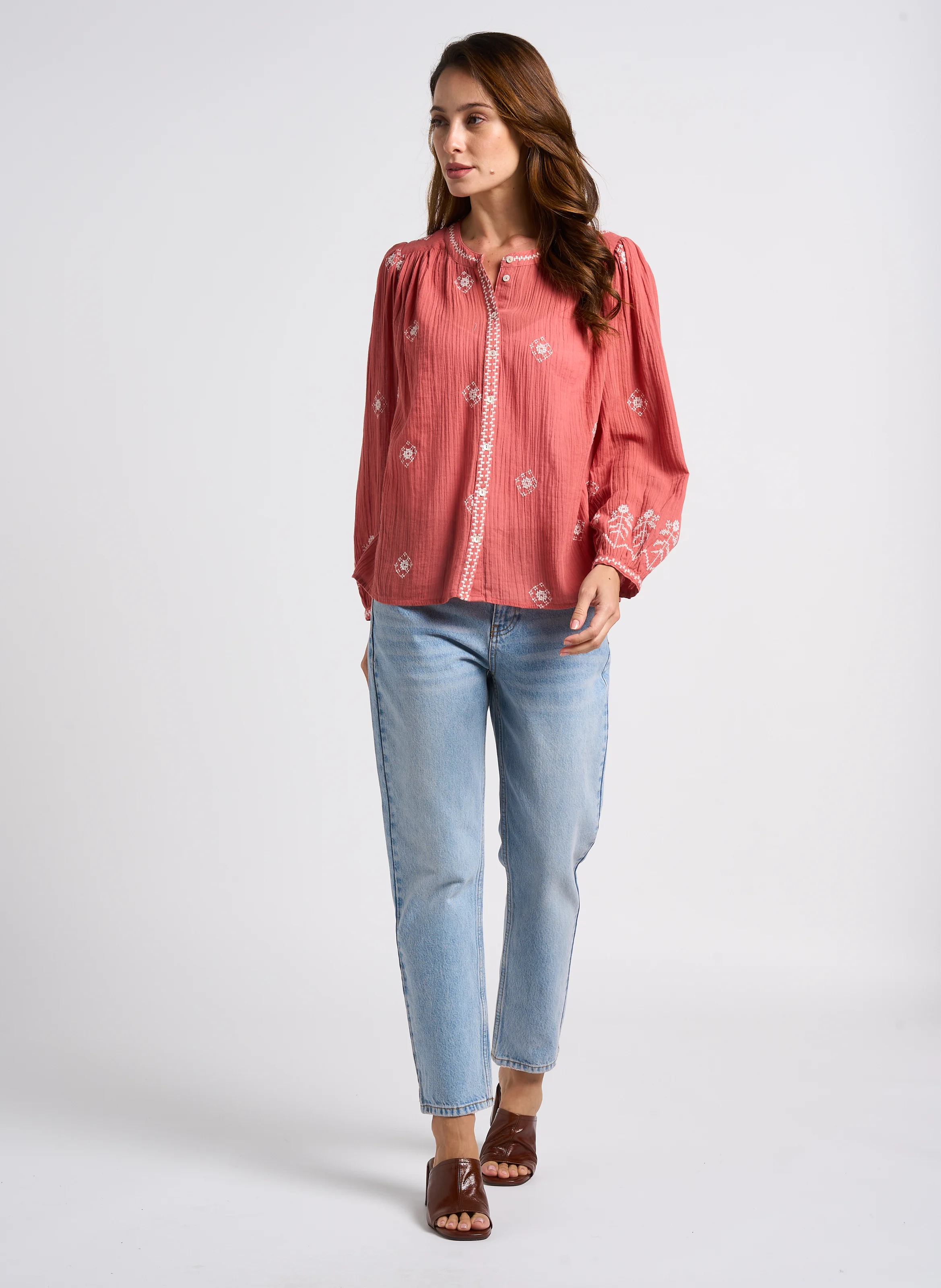 FULL - Jean mom brodé en coton| Bleu