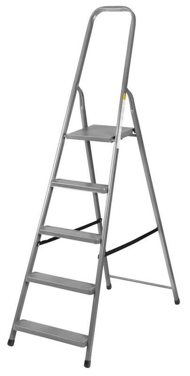 PROREGAL Metalen enkelvoudige giraf enkelzijdige metalen trapladder, 6 treden, 197 cm hoog, draagvermogen 125 kg, stalen trapladder, trapladder, staande ladder
