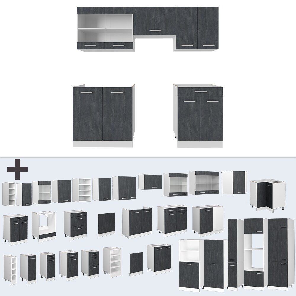 Vicco Küchenzeile R-Line 200 cm Schwarz Beton Weiß ohne Arbeitsplatte