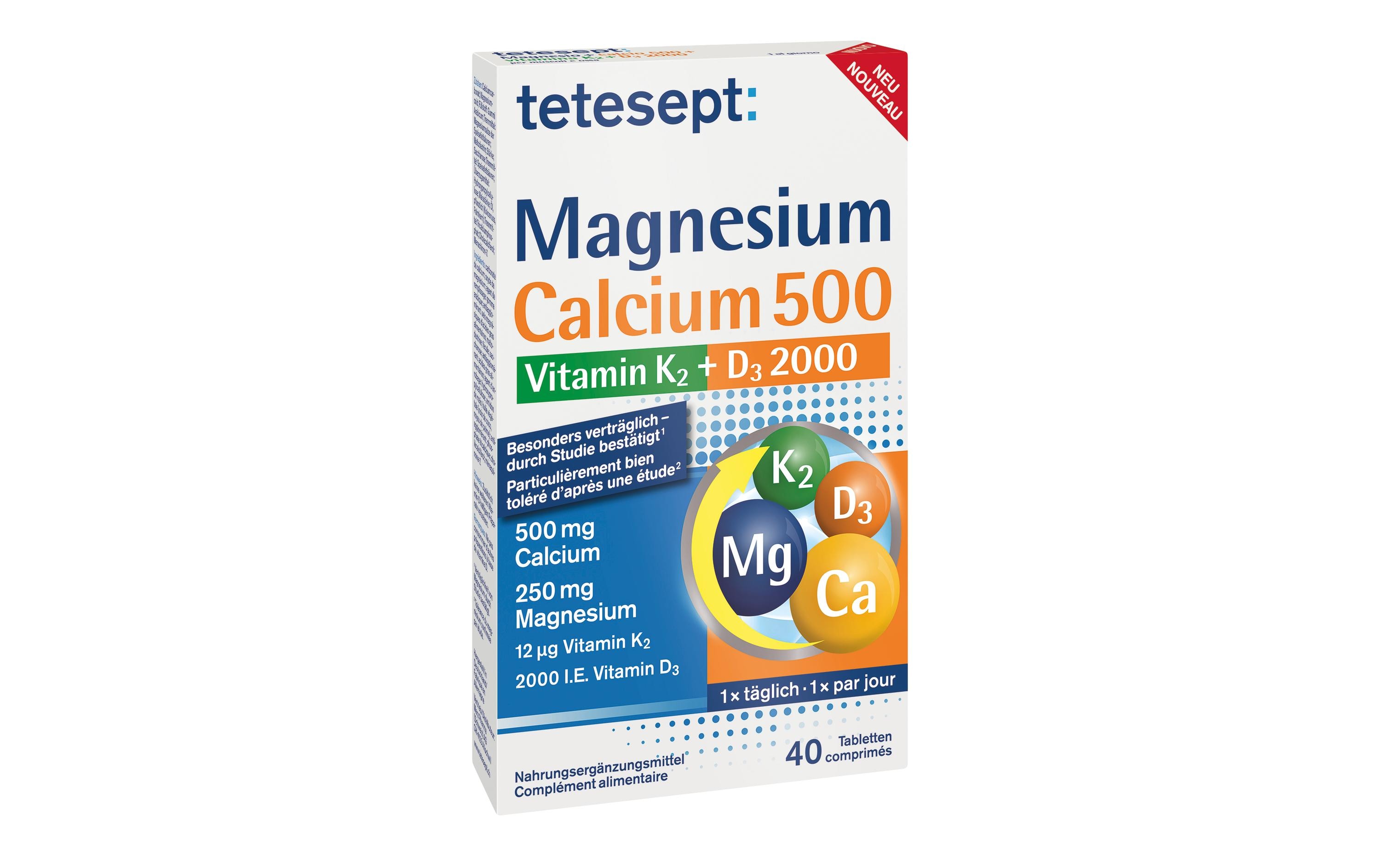 Magnesium+Calcium+D3+K2 40 TablettenNahrungsergänzungsmittel für Knochen und Muskeln