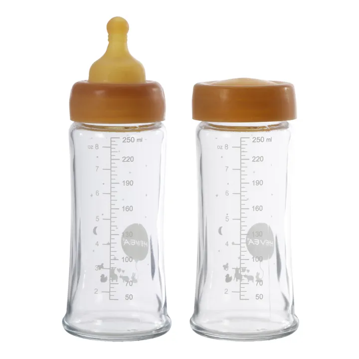Hevea Biberons en verre à col large Débit moyen - Lot de 2