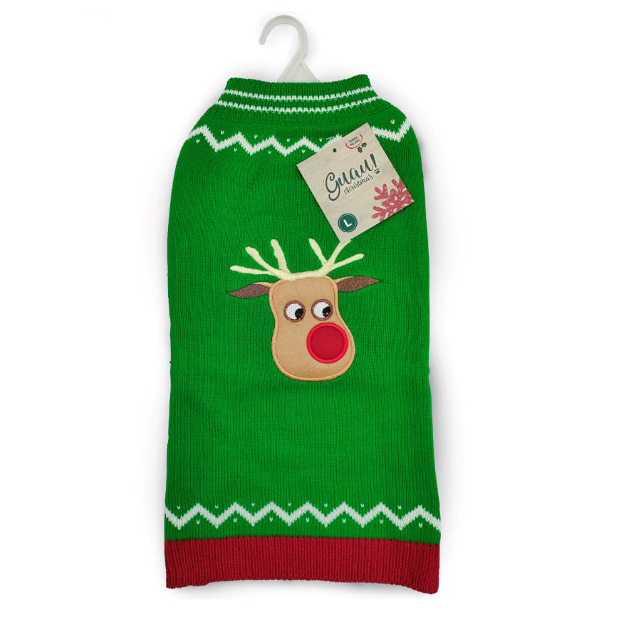 Camisa natalina verde com estampa de rena da Woof para cães.