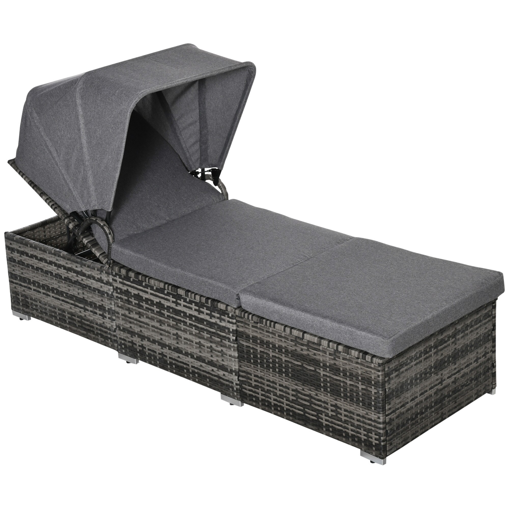 Outsunny Rattan Liege mit Sonnendach grau 195L x 65B x 40H cm