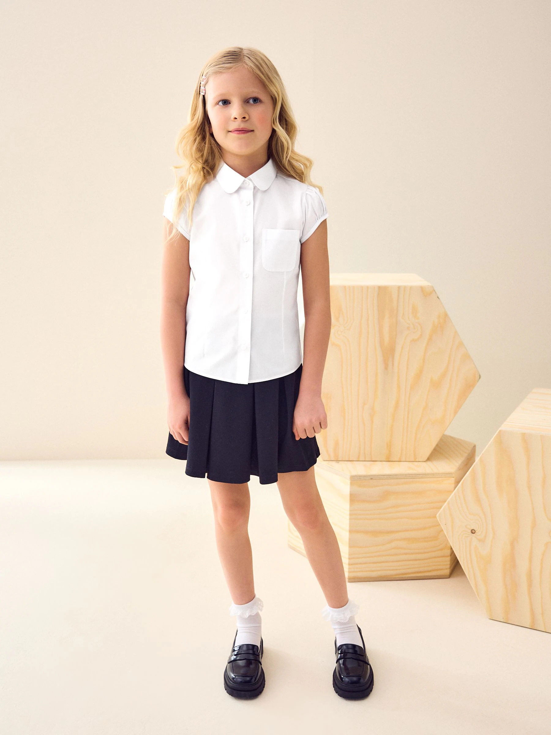 Wit - Schoolblouse met pofmouwen (3-16 jr)