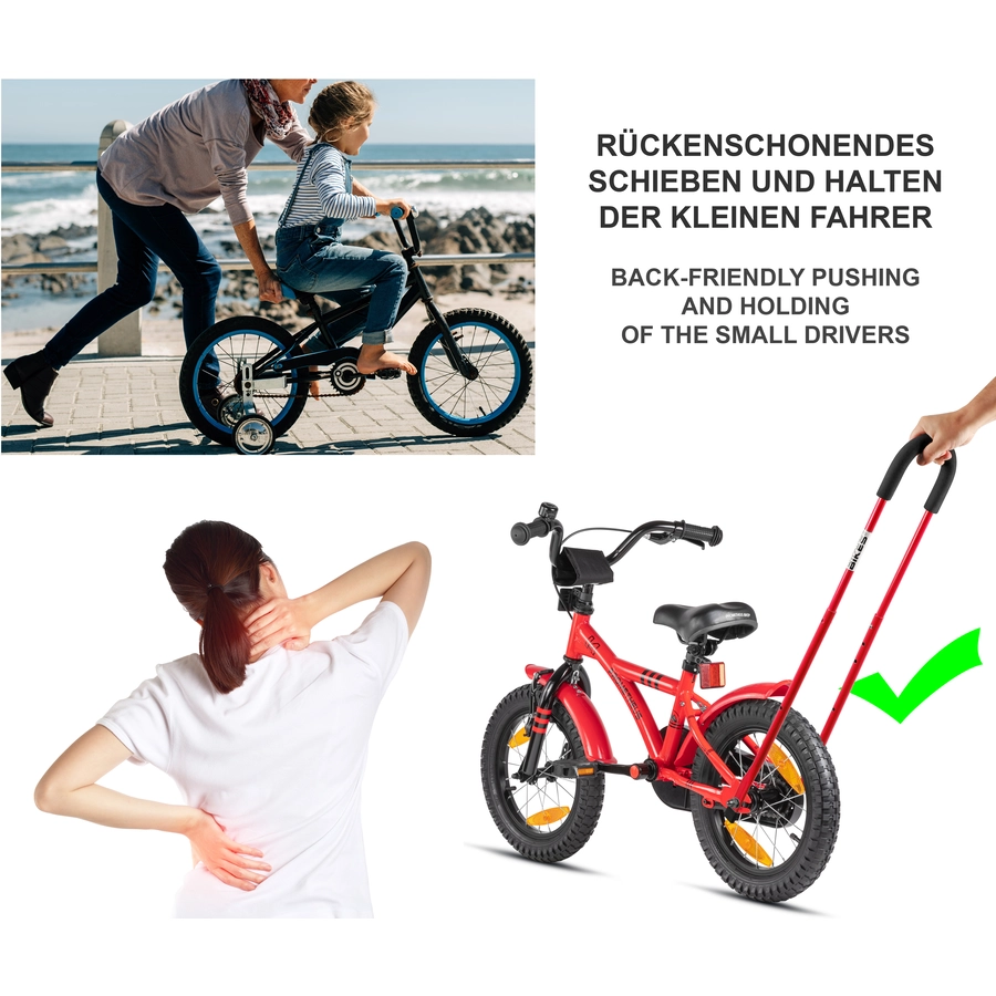 PROMETHEUS BICYCLES® Schiebestange für Kinderfahrrad, rot