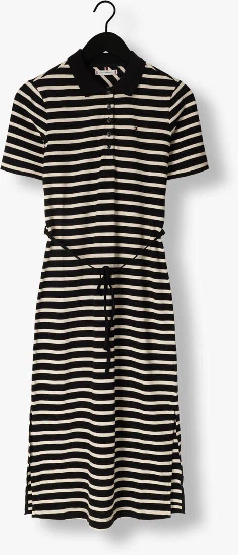 TOMMY HILFIGER blauw/wit gestreepte tommy hilfiger midi jurk reg breton midi polo dress