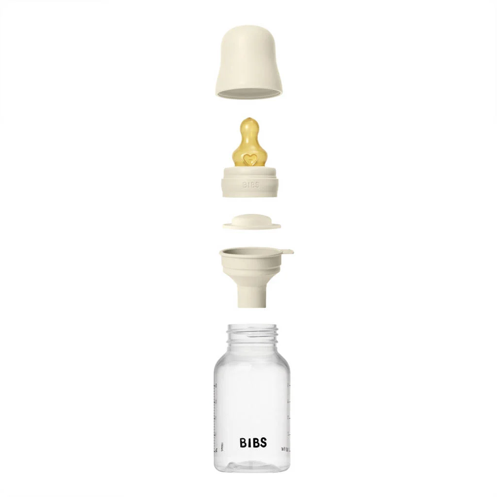 BIBS Babyfles 150 ml - Ivory - met latex speen en opvouwbare trechtertje