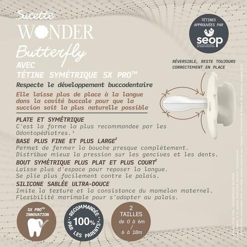 Sucette Butterfly tétine SXPro 6/18m Wonderland Ivoire - SUAVINEX