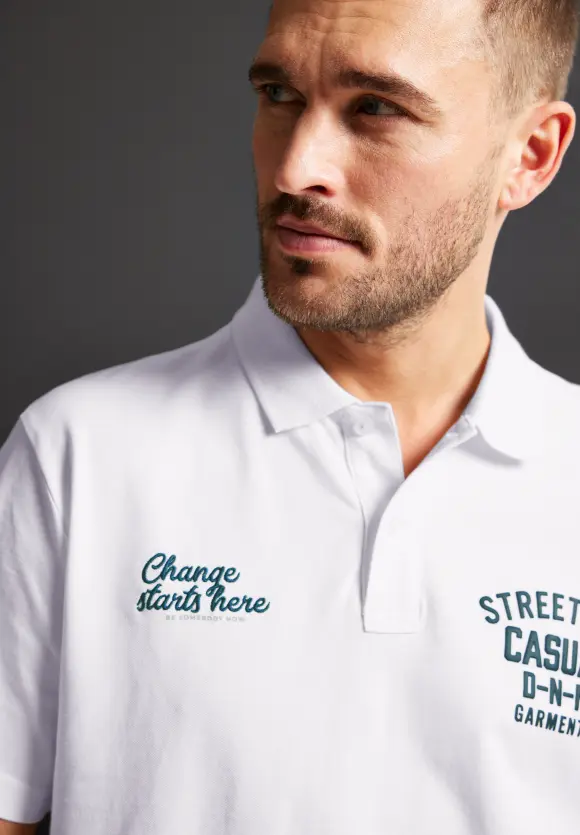 Piquée Printmix Poloshirt - White