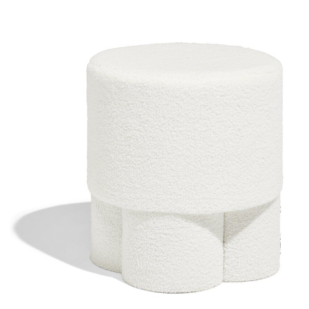 Tabouret rond en tissu bouclette blanc 42x40 cm