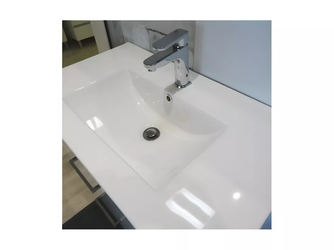 Meuble sous vasque suspendu 2 tiroirs 80 cm Blanc + miroir- KIO - L 81.5 x l 47 x H 52 cm
