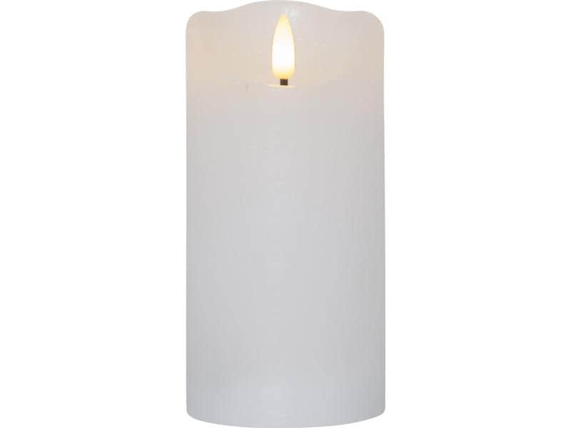 Star Trading LED-Kerze Flamme Rustic, Ø 7.5 x 15 cm, Weiss LED-Echtwachskerze für Innenbereich mit Timer-Funktion