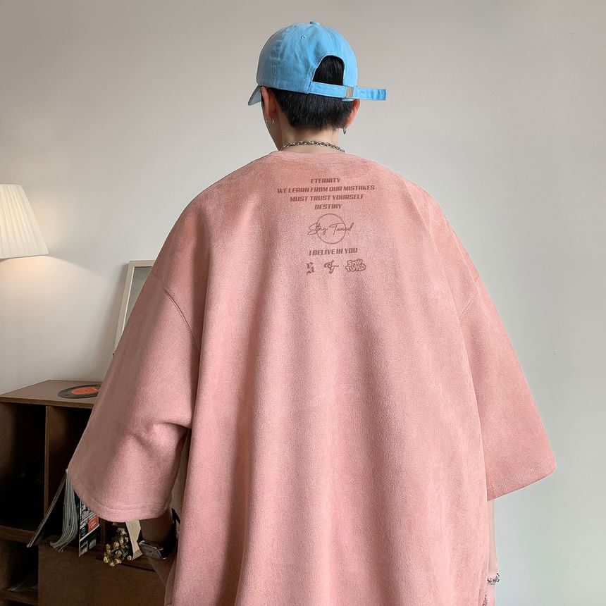 Derbundy - T-shirt met ronde hals, elleboogmouwen en patroon met letters
