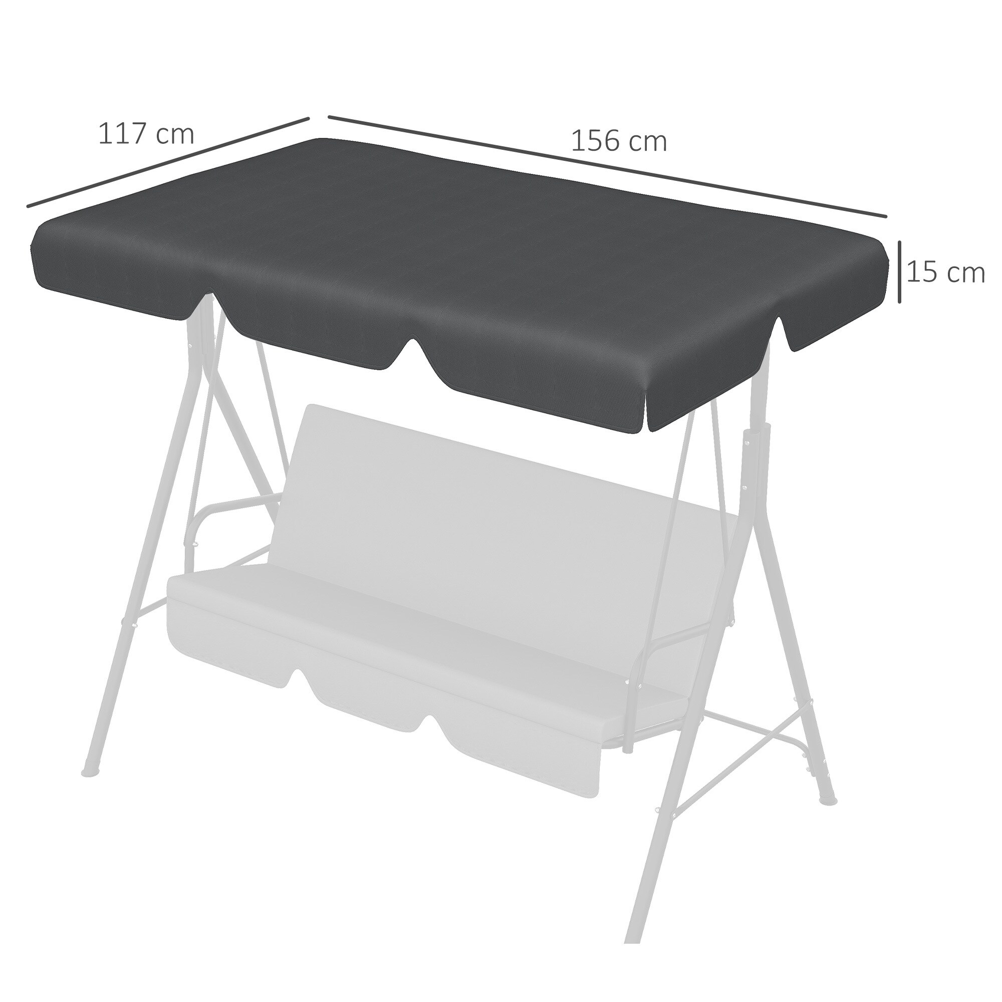 Outsunny Ersatzdach für 3-Sitzer Hollywoodschaukel grau 156L x 117B x 15H cm