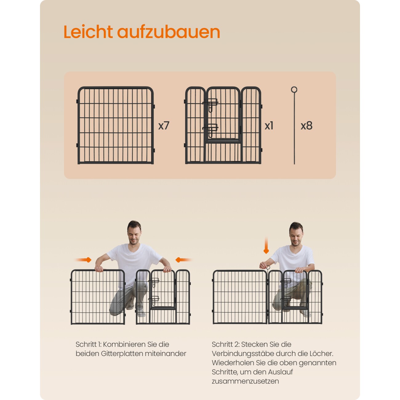 FEANDREA L-XXL Hundezaun 8 Platten transportabel schwarz 1,2 m, 1,2 m, 60 cm