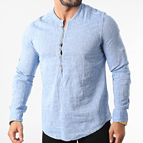 Chemise Manches Longues Col Tunisien JCH-802 Bleu Marine Chiné