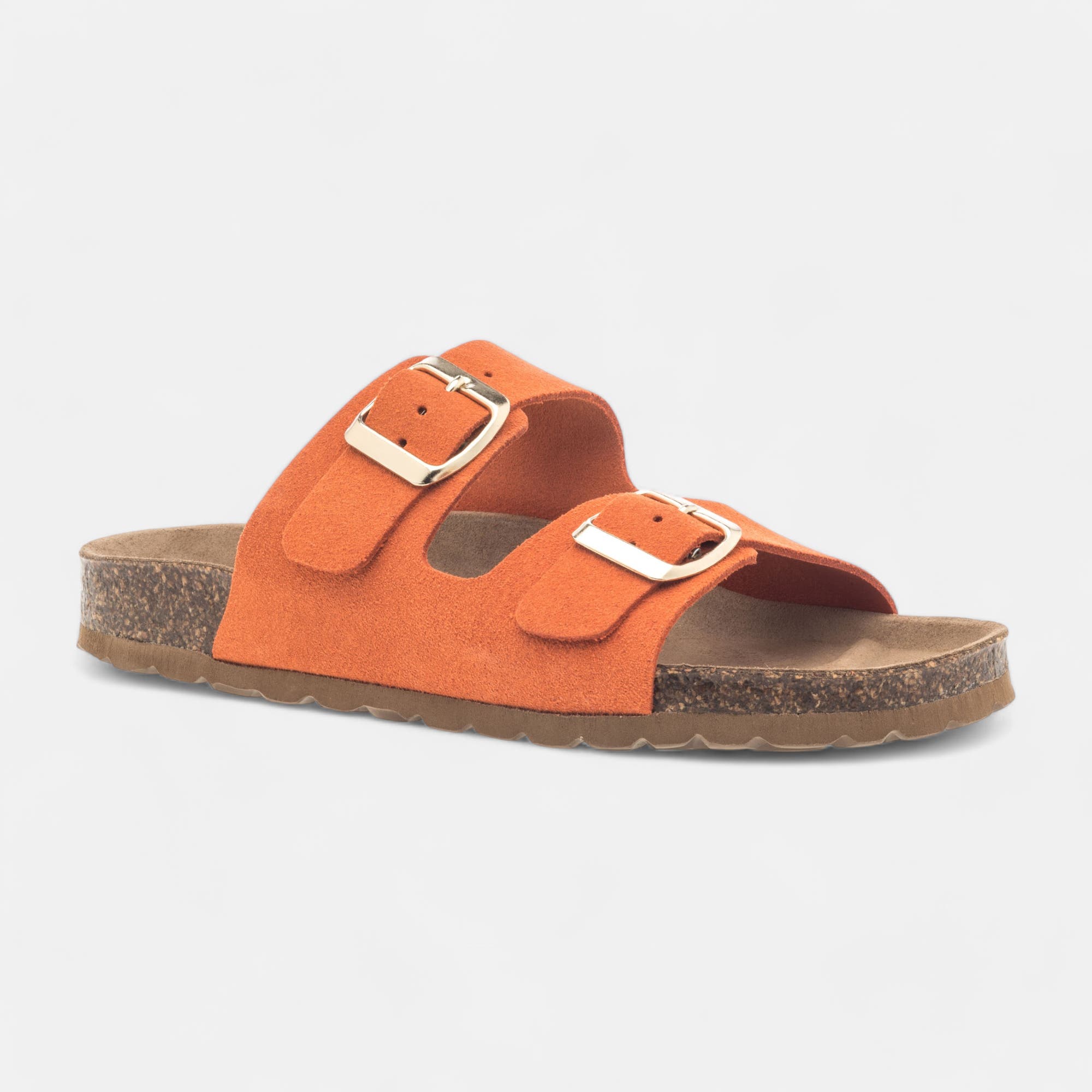 Mules semelle liège Femme en cuir orange