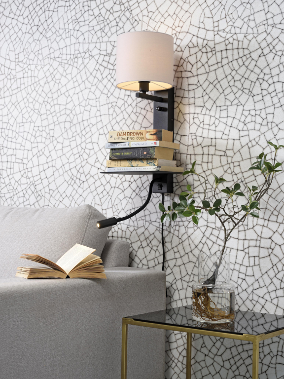 It's about Romi Florence wandlamp h52 met leeslamp licht linnen
