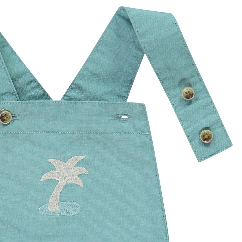Salopette courte broderie palmier pour bébé garçon - Bleu moyen