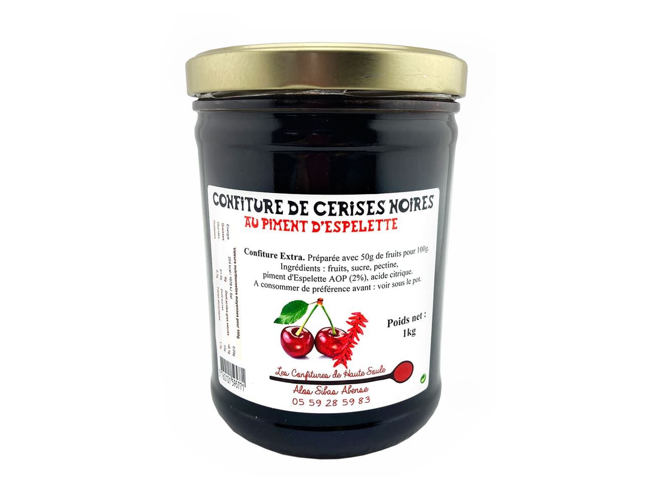 Confiture de cerise noire - au piment d'Espelette - 1 kg - Confitures de Haute Soule