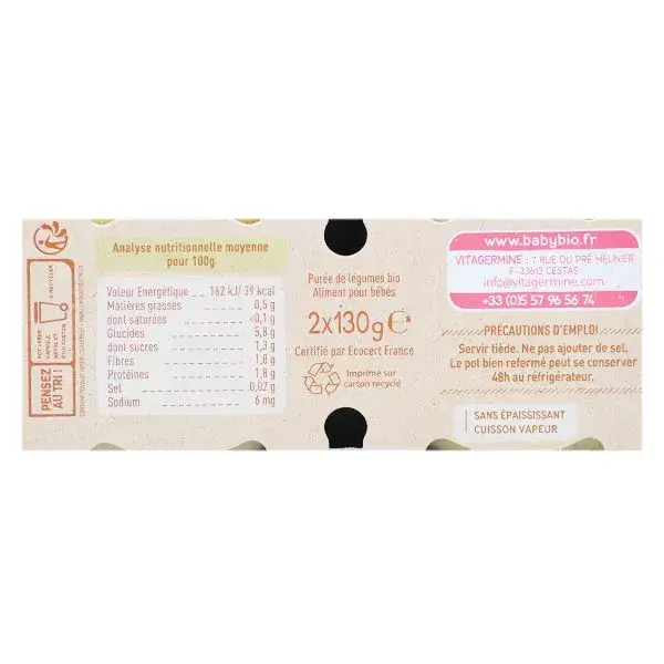 Babybio Vegetais Verdes Orgânicos +4 meses 2 x 130g