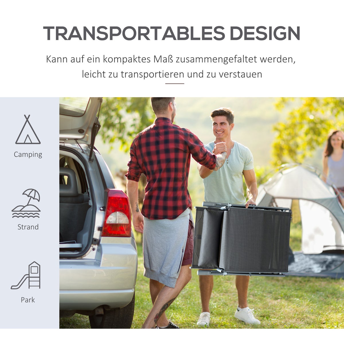 Outsunny ligstoel, strandligstoel, opvouwbaar, verstelbaar, met kussen, 137 x 63,5 x 100,5 cm, metaal, stof, grijs