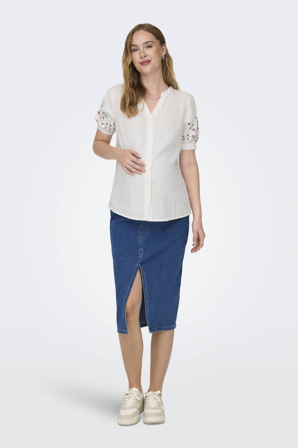 ONLY MATERNITY gebloemde zwangerschapsblouse OLMTHYRA LIFE wit/paars