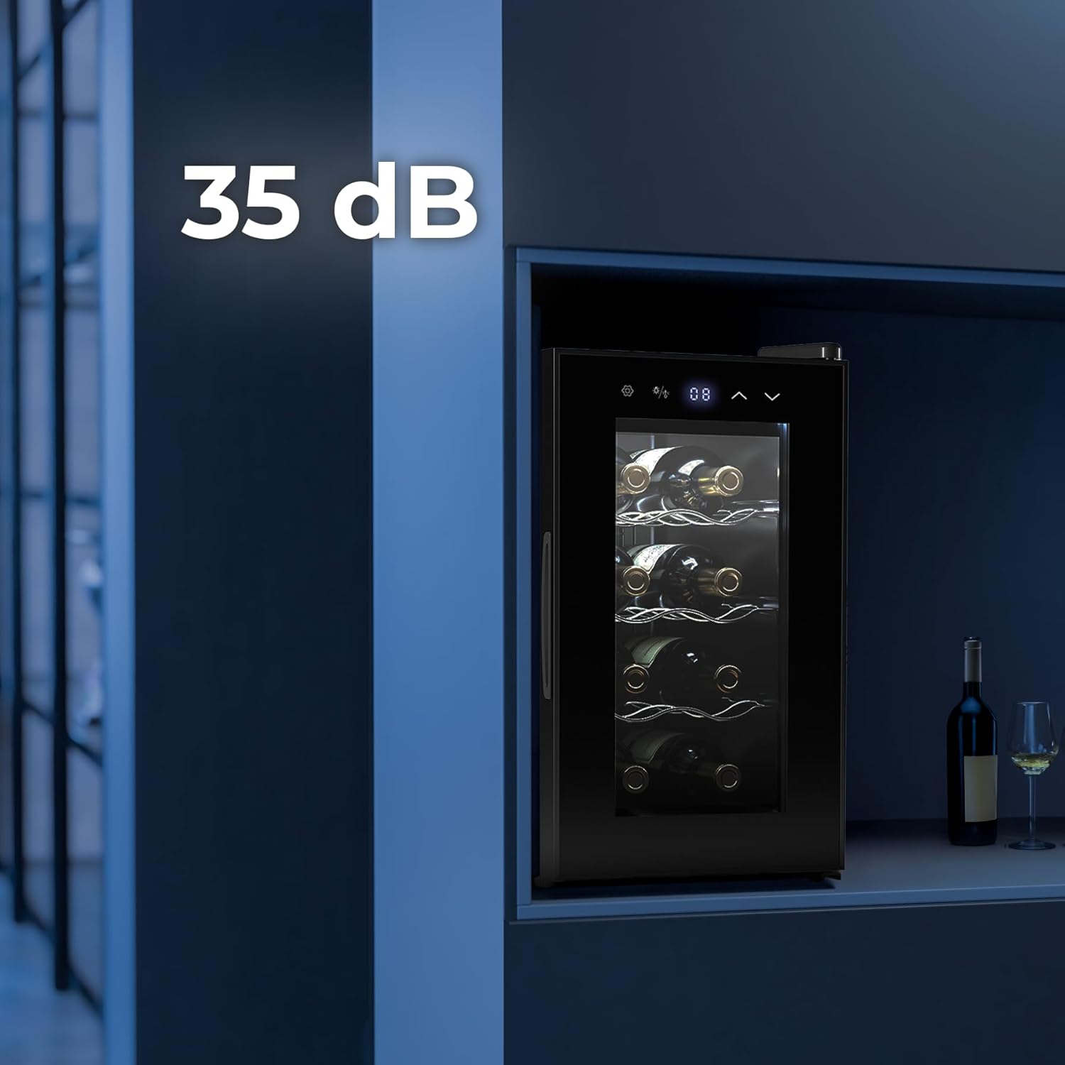 Cecotec Cave à vin 8 bouteilles Bolero Grandsommelier 830 coolcrystal, Refroidissement thermoélectrique, Température réglable entre 8 et 18°C, Commande tactile et affichage, Gaz non nocif.