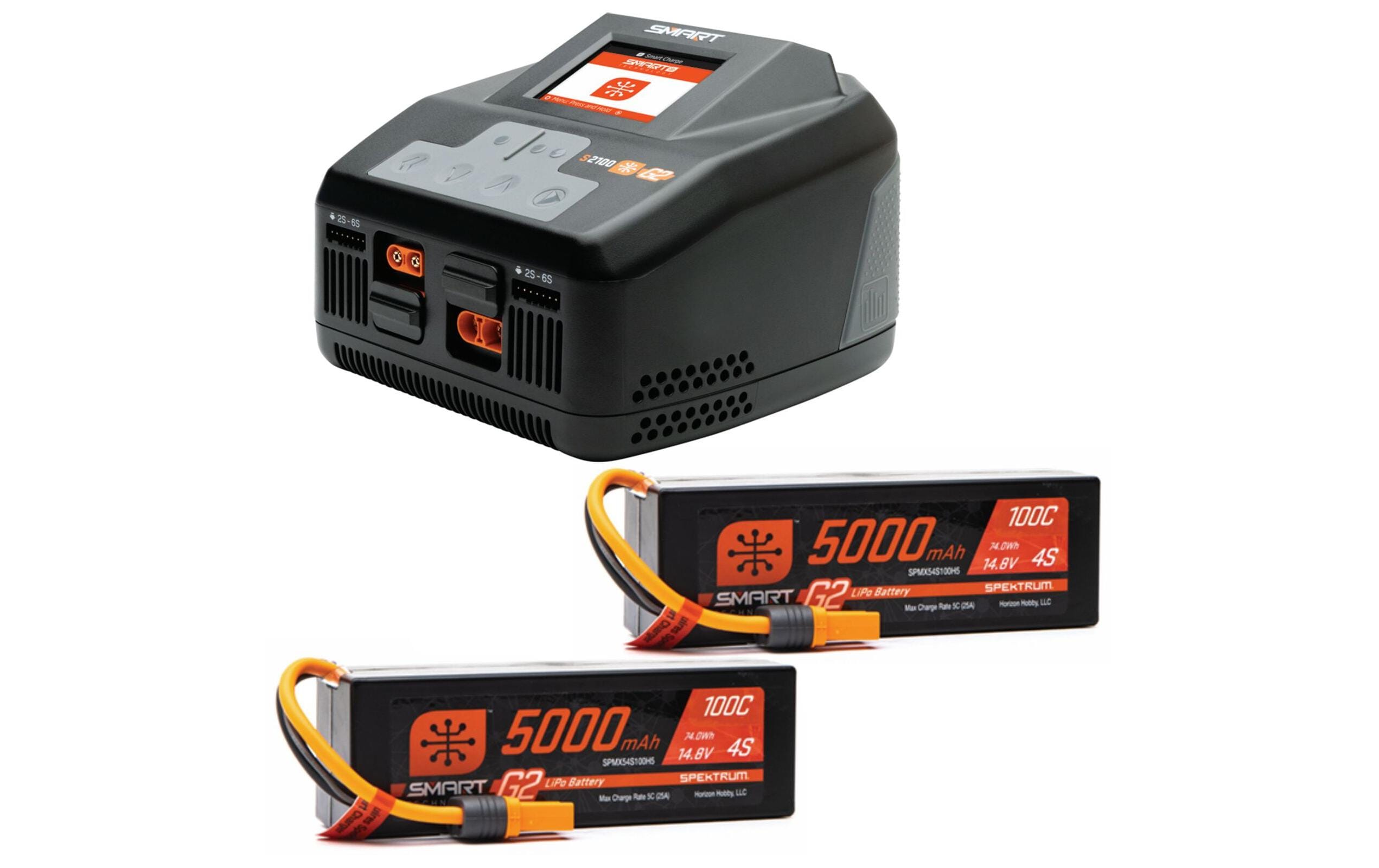 Smart Powerstage Bundle 8S S2100 + 2x 4S LiPo<br>Spektrum Smart G2 Dual-Ladegerät mit 2x 14.8 V 5000 mAh LiPo Akku