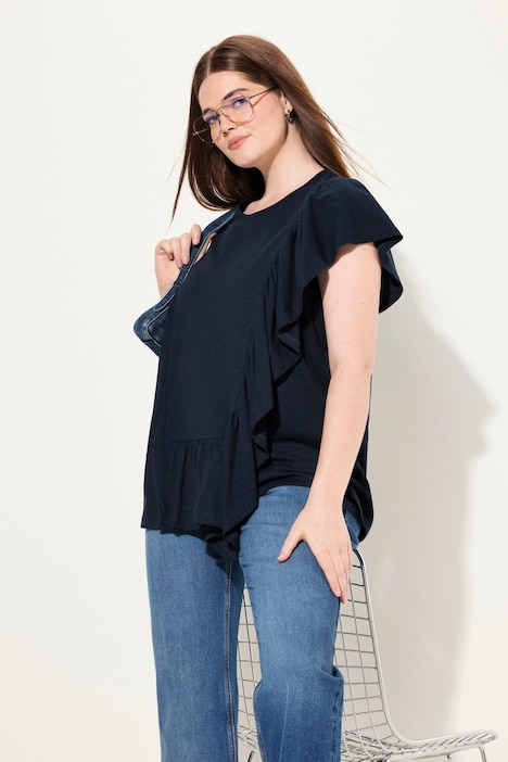 T-Shirt, Volant, Rundhals, Halbarm, Biobaumwolle