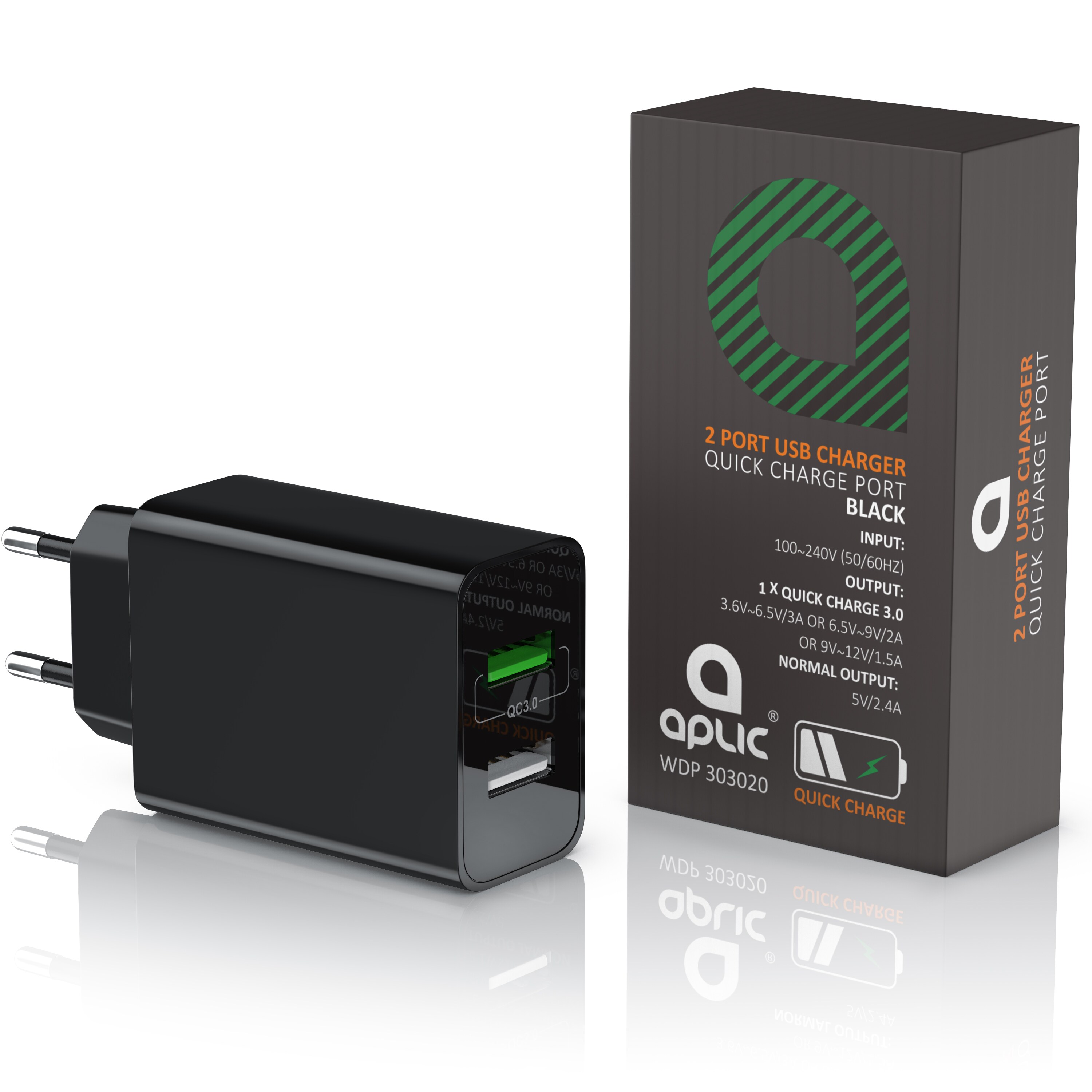 Aplic USB-Ladegerät 3000 mA, 2-Port, 30W, Quick Charge 3.0 (QC 3.0) Schnelladefunktion