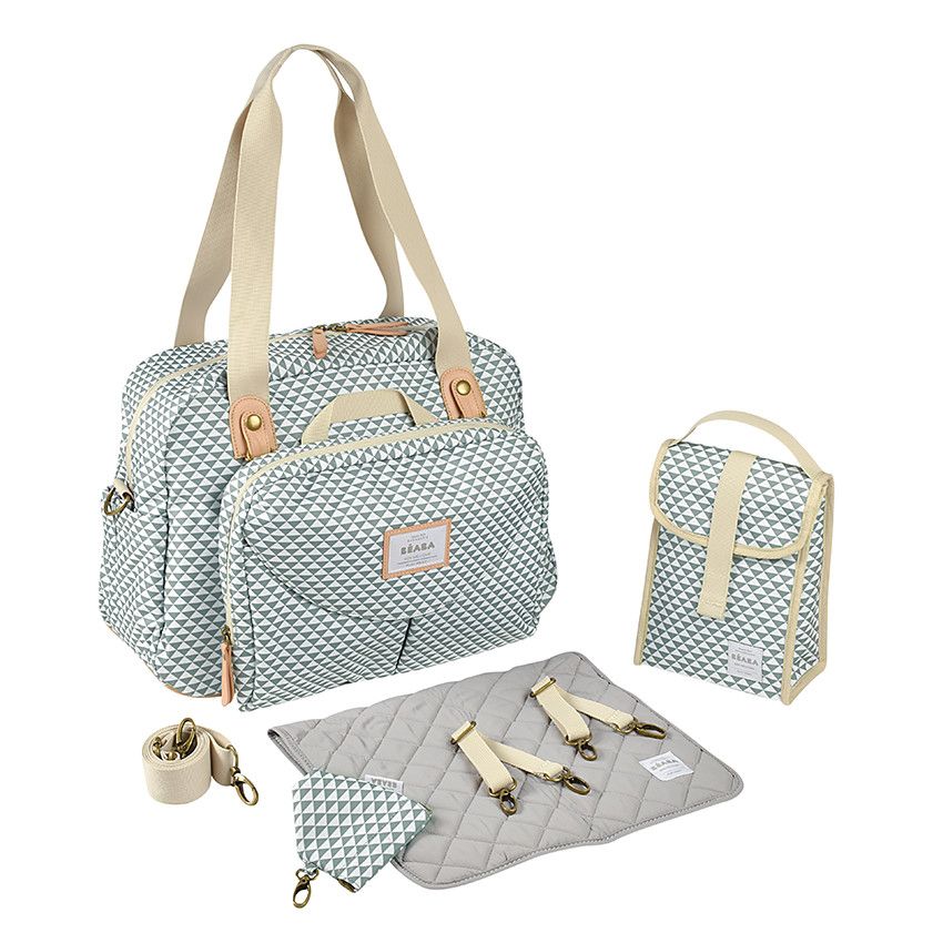 Sac à langer Genève II Play Print Sage Green - Ecru