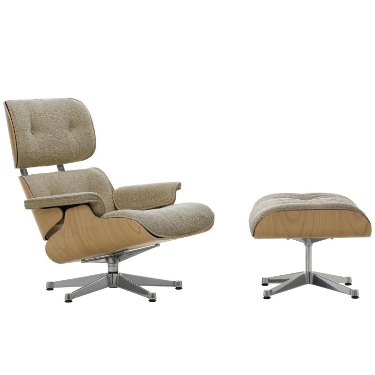 Vitra Eames Lounge chair en Ottoman Kastanje naturel (nieuwe afmeting) gepolijst onderstel/zitting Nubia Bamboo/Terra