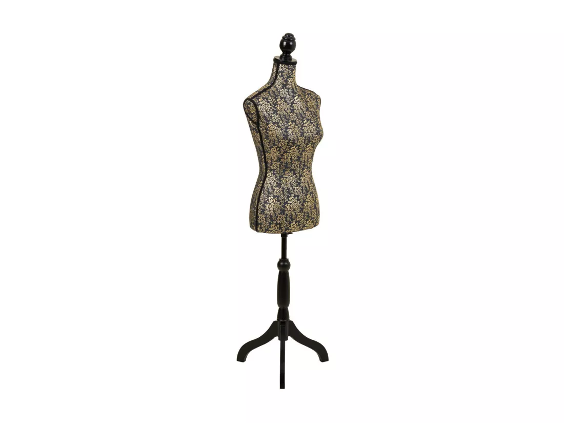 Mannequin en bois et mousse habillé de tissu doré 24x37,5x168h