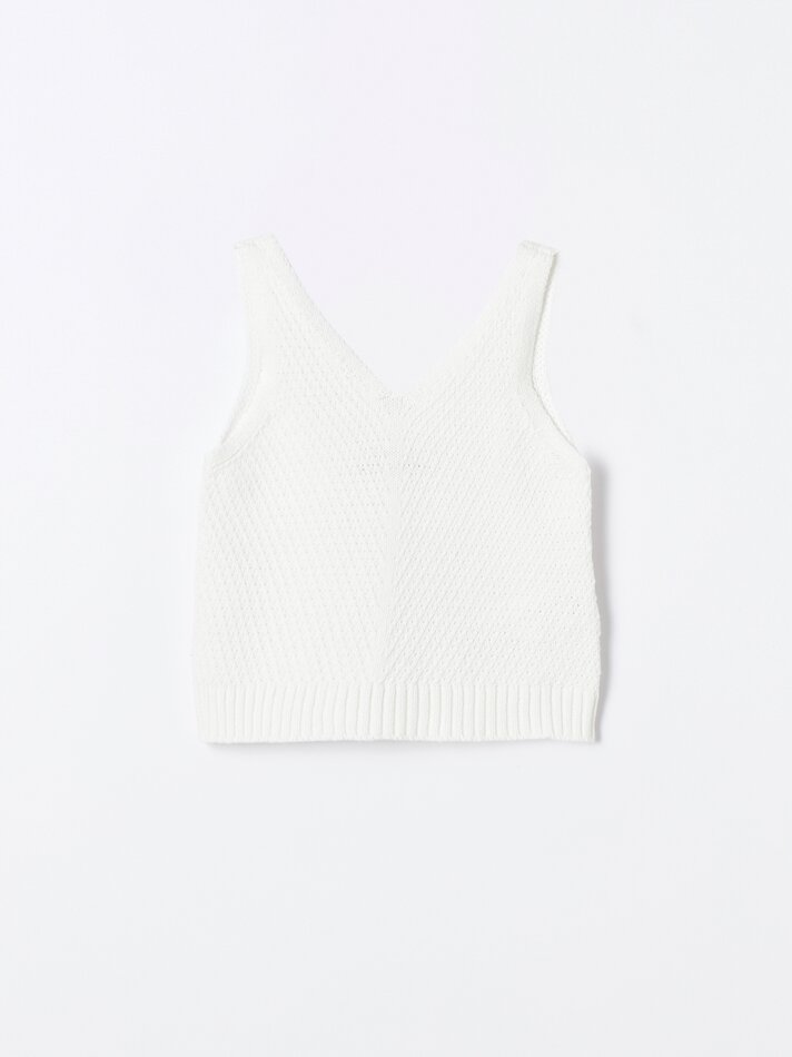 Top de crochê com padrão em ziguezague - Branco-creme