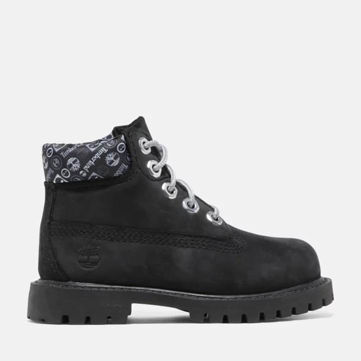 Bota infantil premium impermeável de 15 cm na cor preta.