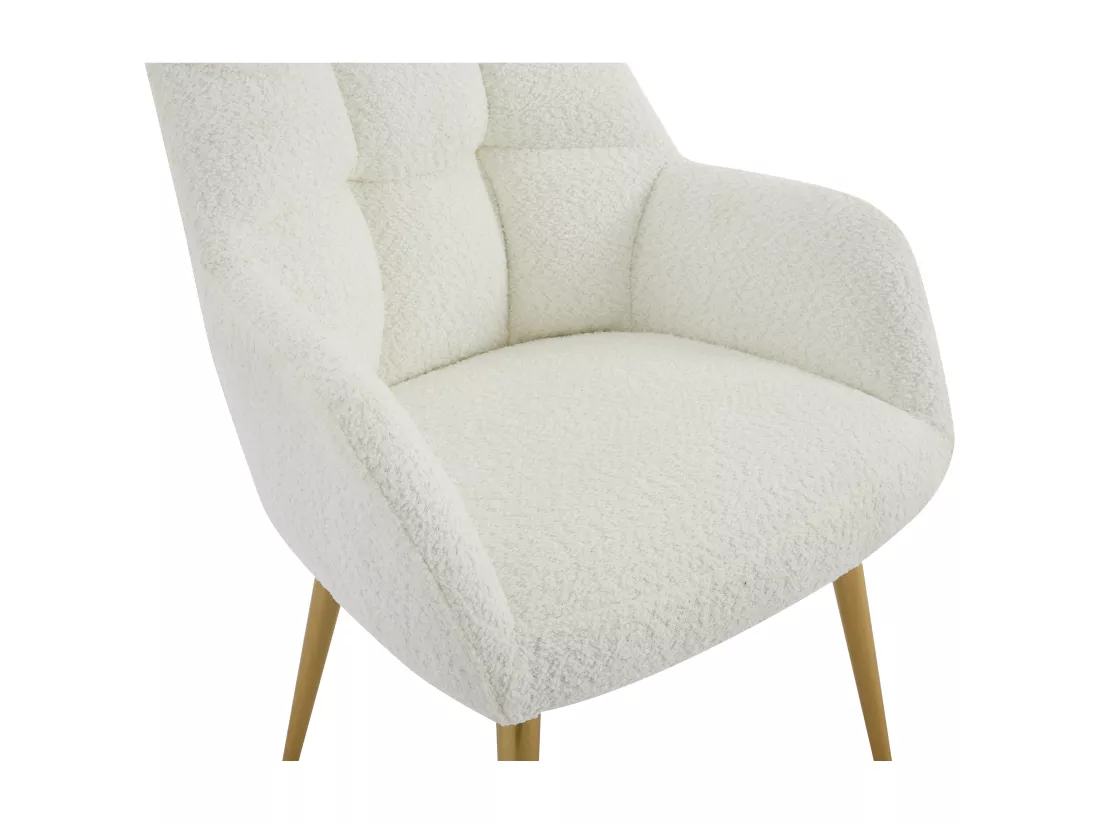 Lot de 6 chaises avec accoudoirs - Tissu bouclette et métal doré - Blanc - PEGA de Pascal MORABITO