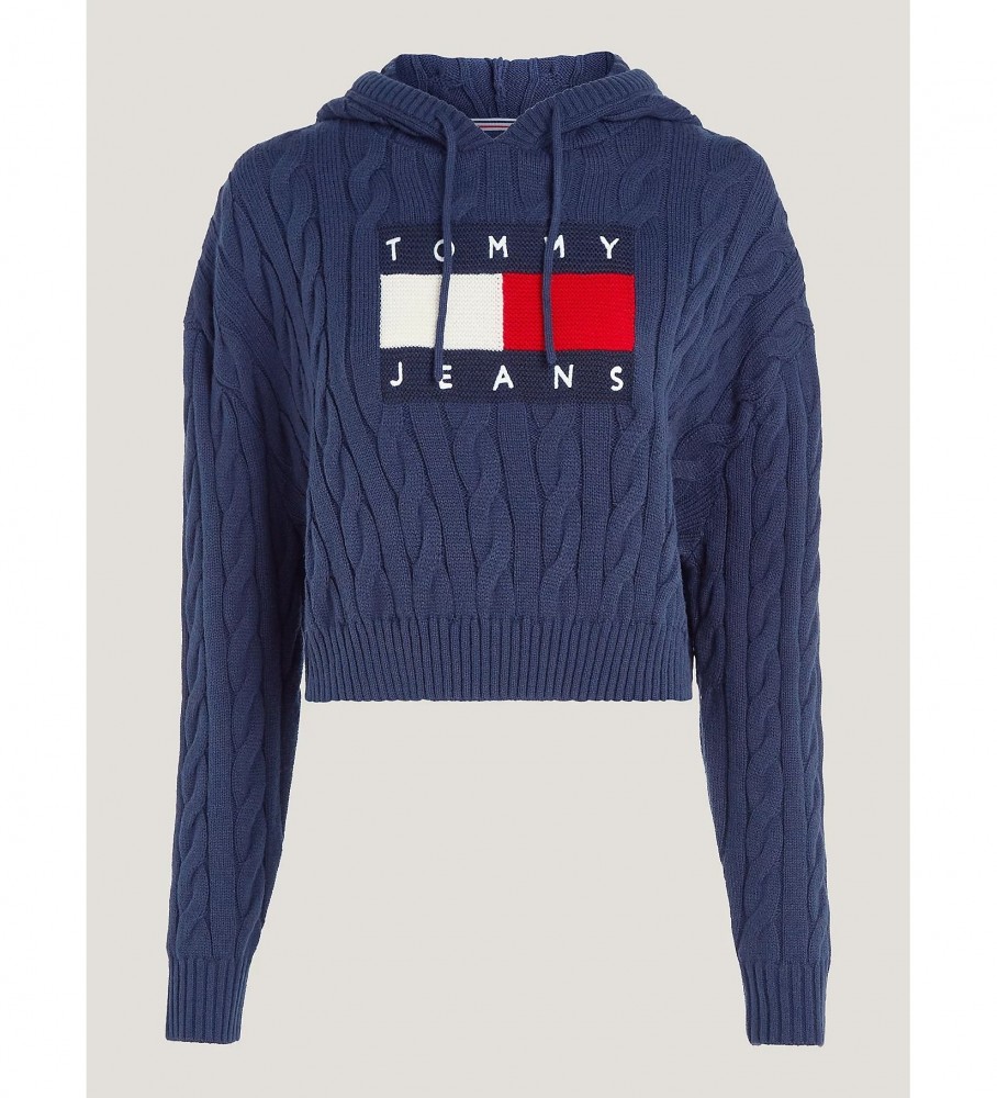 Moletom Tommy Jeans azul-marinho com capuz e tranças