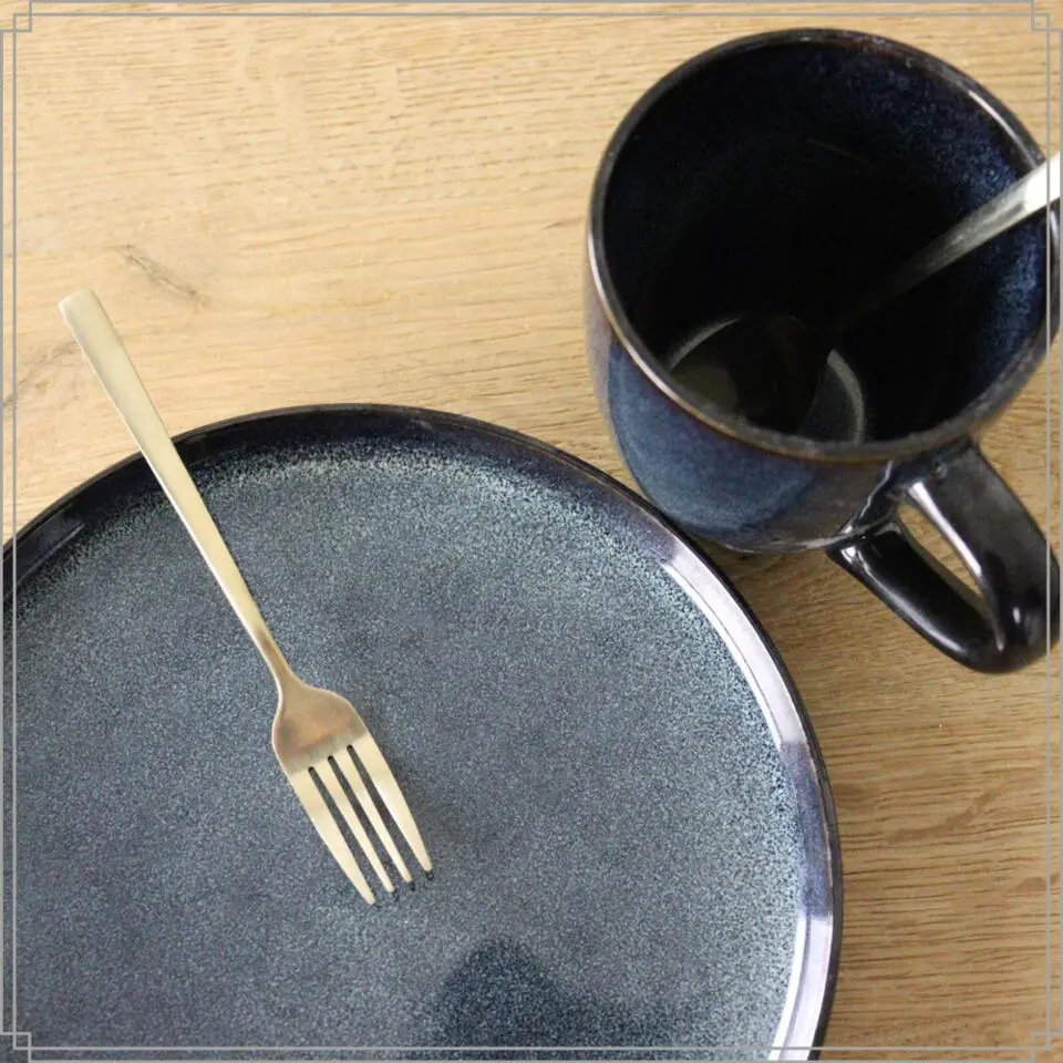 OTIX Koffiekopjes met Oor Set van 6 Koffietassen Theemok 350ml Aardewerk EBONY